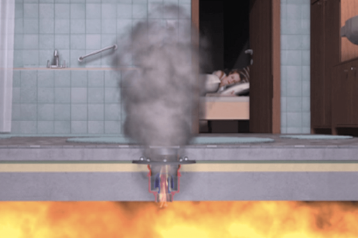 Image of smoke spreading through the flat without fire safety measures in the drain Image of smoke spreading through the flat without fire safety measures in the drain