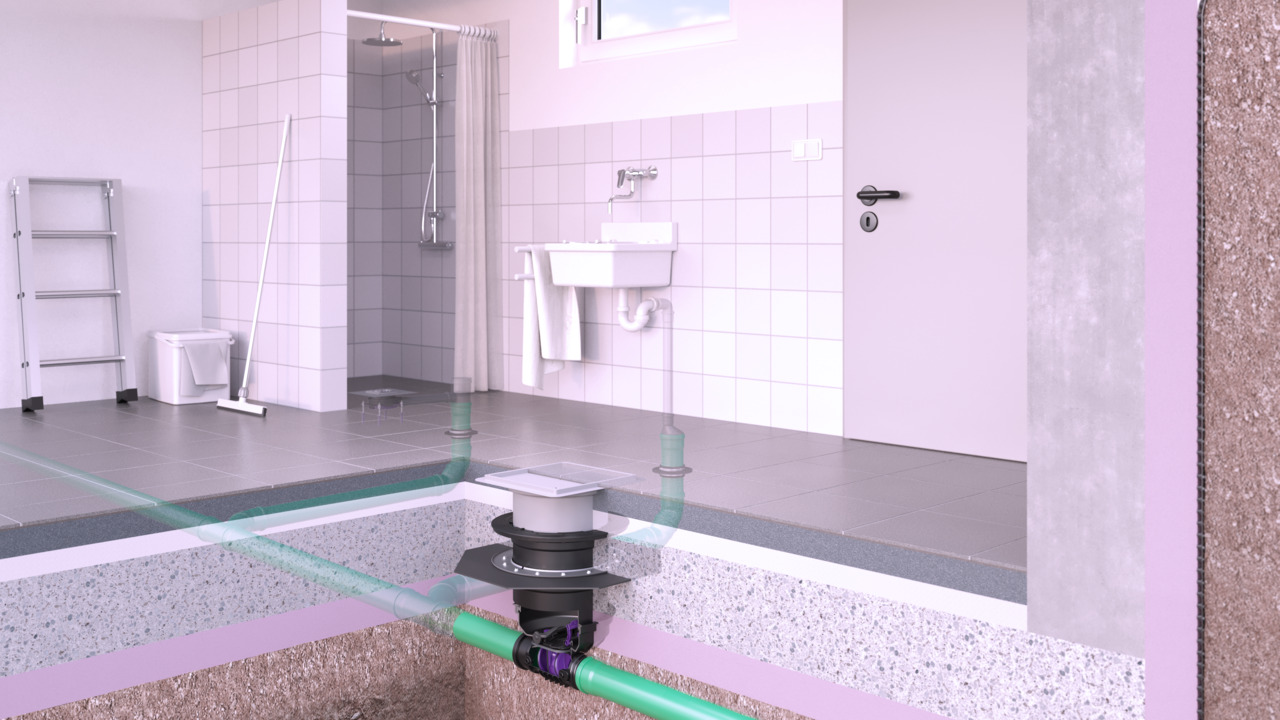Staufix backwater valve for installation in a concrete floor.