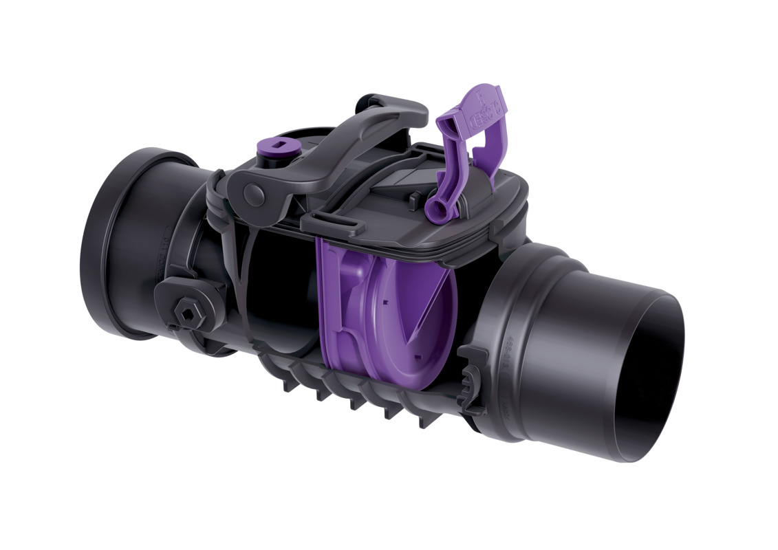 Staufix backwater valve with one flap for exposed drainage pipes.