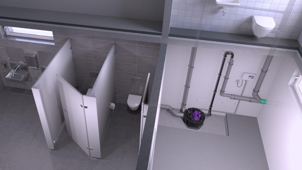 Installation illustration of Aqualift F Compact for free-standing installation.