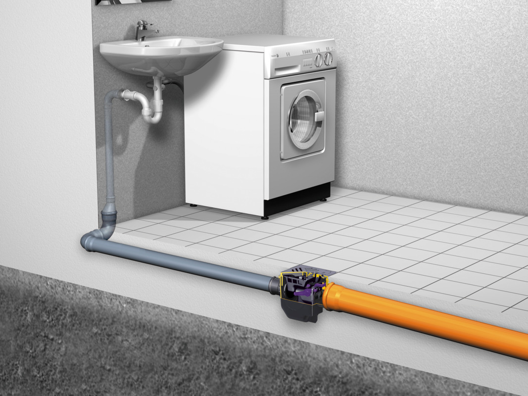 Installation diagram for the Drehfix basement drain