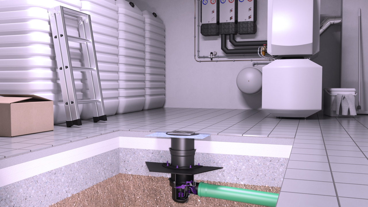 Installation recommendation for a basement drain with a light liquid trap in a boiler room