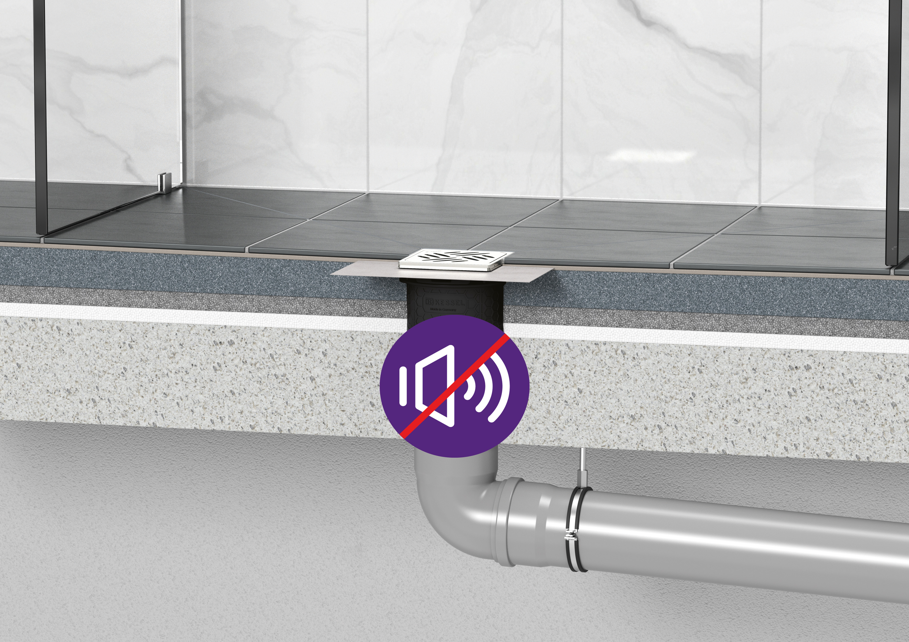 Installation guide: Drain in a shower with sound insulation marking