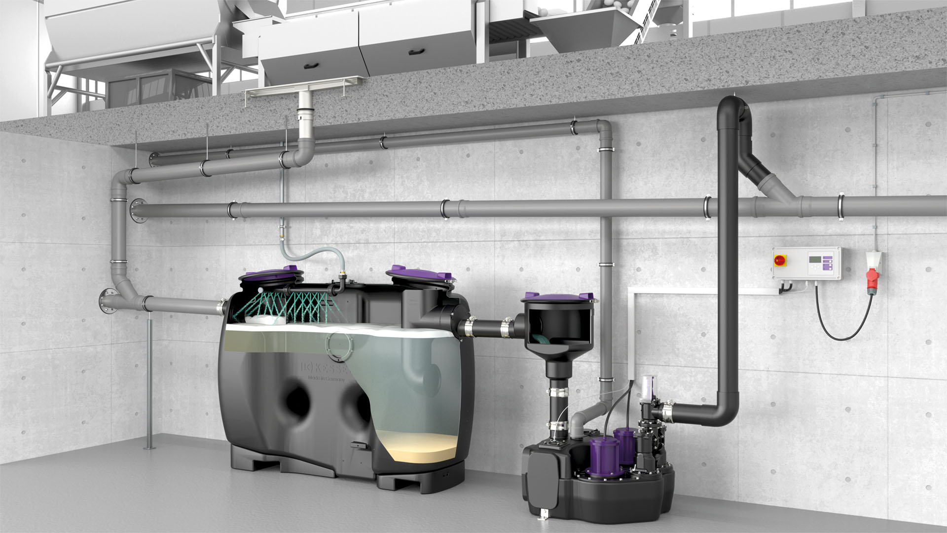 Installation example: starch separator Starch separator in the basement of a food-processing plant