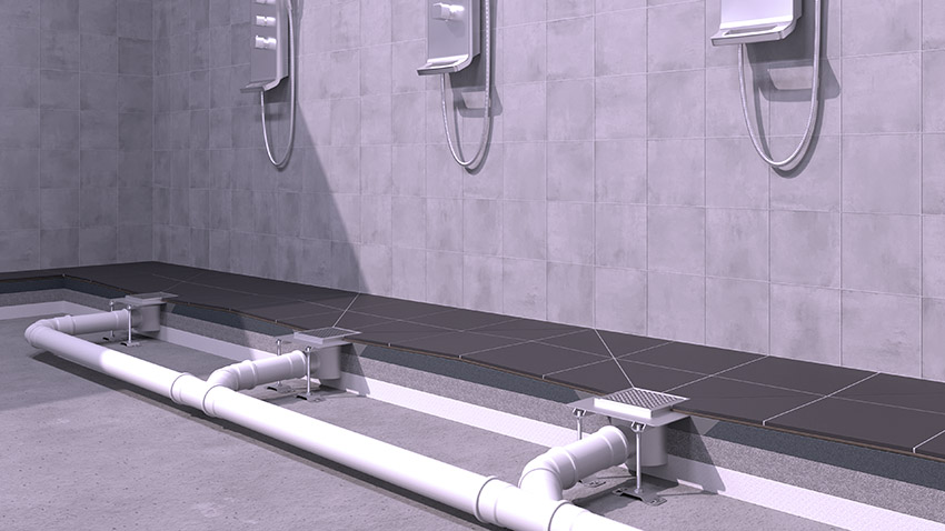 Renovation drain in a swimming pool area