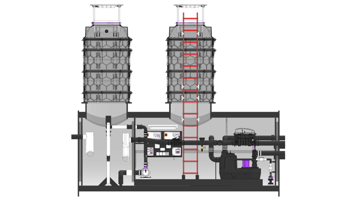 Technical drawing of a grease separator in a twin walled re-enforced pipe for recessed installation in the ground Technical drawing of a grease separator in a twin walled re-enforced pipe for recessed installation in the ground