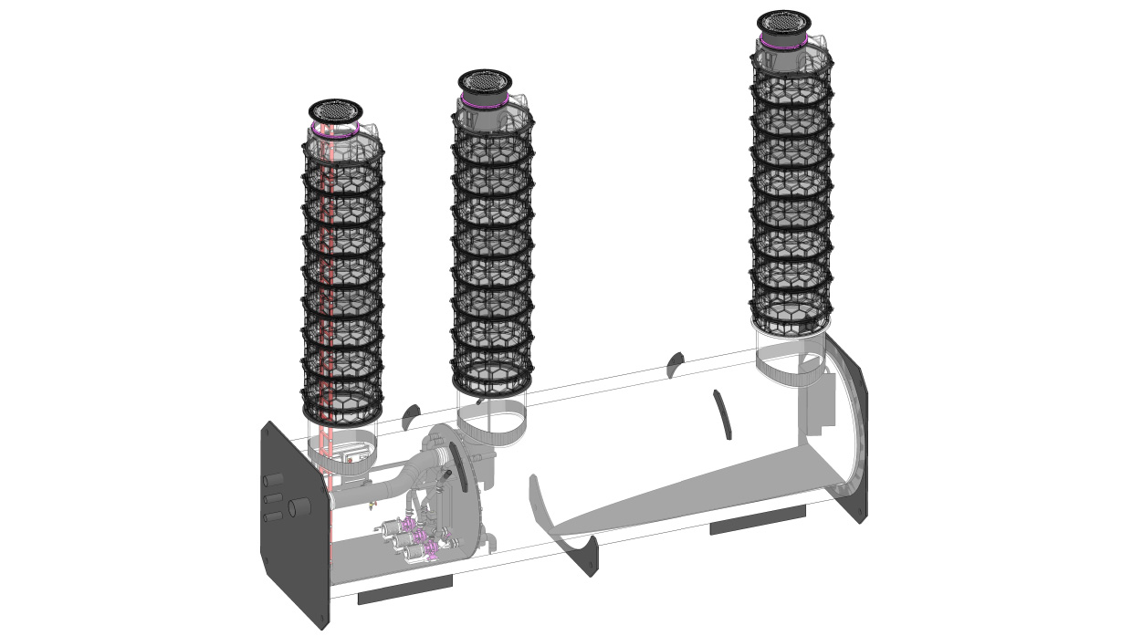 Technical drawing of a grease separator in a twin walled re-enforced pipe with a plant room, installed below ground level