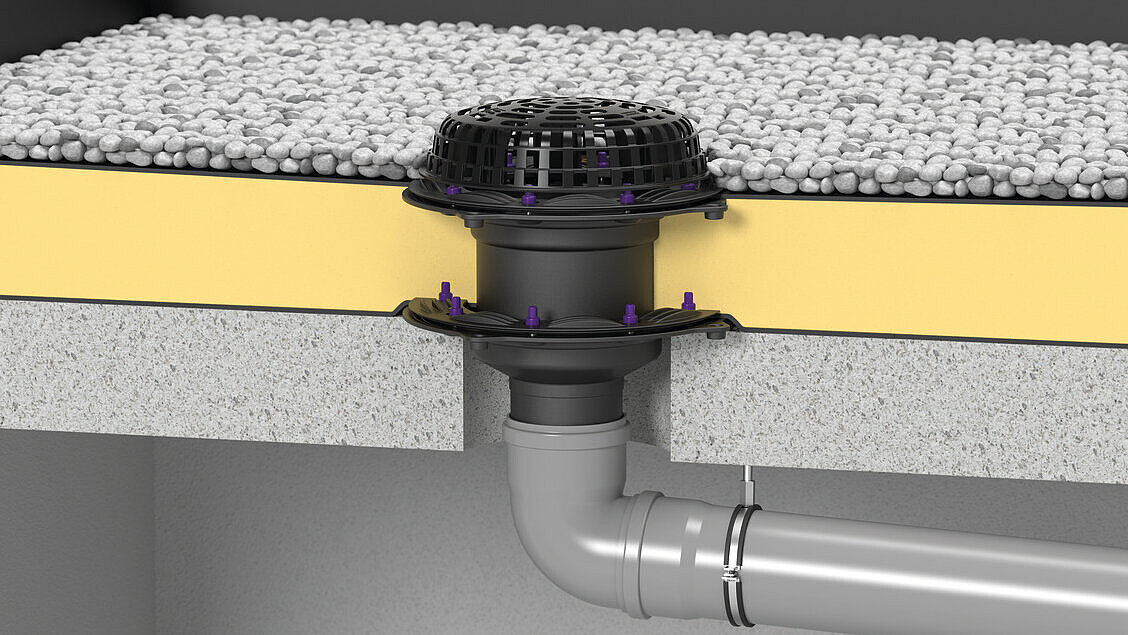 Ecoguss roof drain for flat roof surfaces