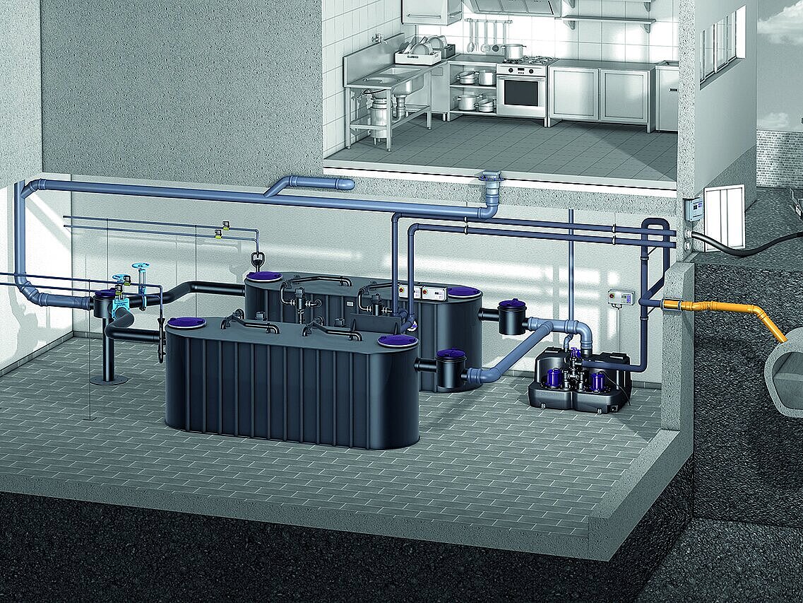 Installation diagram of EasyClean free Auto Mix & Pump, NS 15 - 50
