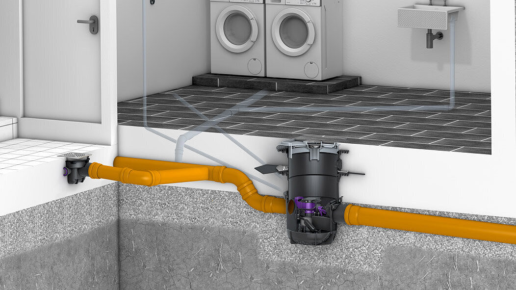 Installation diagram: Drainage of rainwater in the basement area