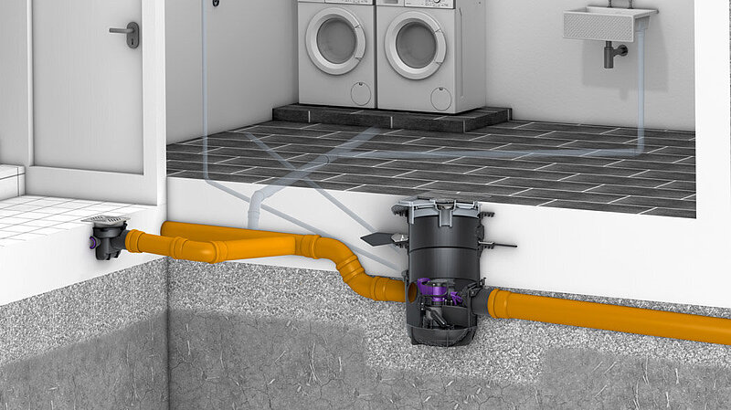 Installation diagram: Drainage of rainwater in the basement area Installation diagram: Drainage of rainwater in the basement area
