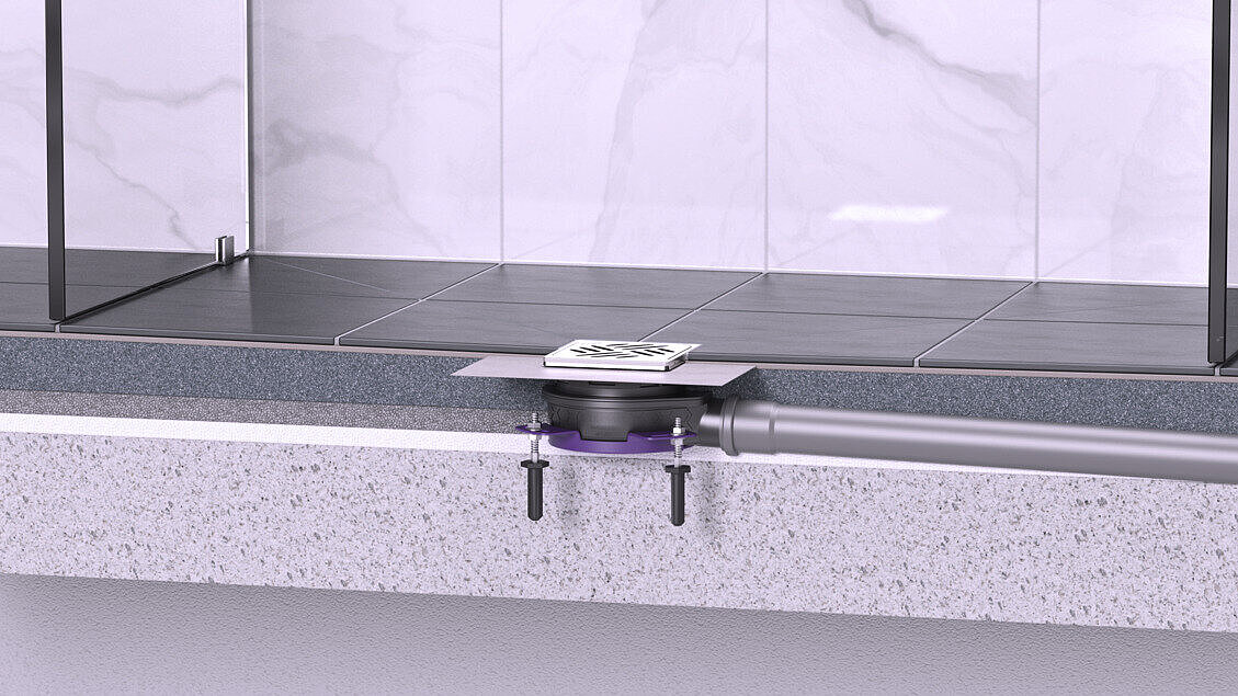Installation guide for the "Ultraflat" floor drain in a shower