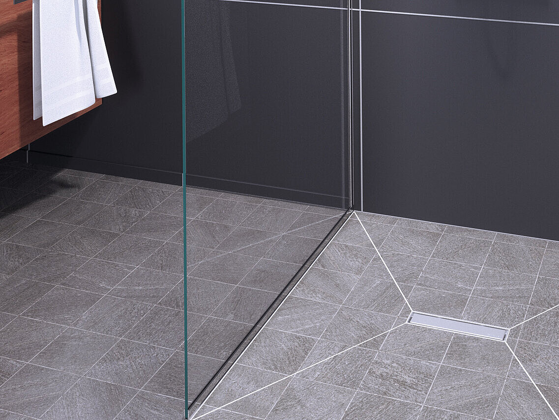 Installation diagram for the Linearis Compact shower channel, 300 mm long Installation diagram for the Linearis Compact shower channel, 300 mm long