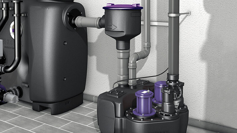 Installation example: EasyClean free grease separator with downstream Aqualift L lifting station Installation example: EasyClean free grease separator with downstream Aqualift L lifting station